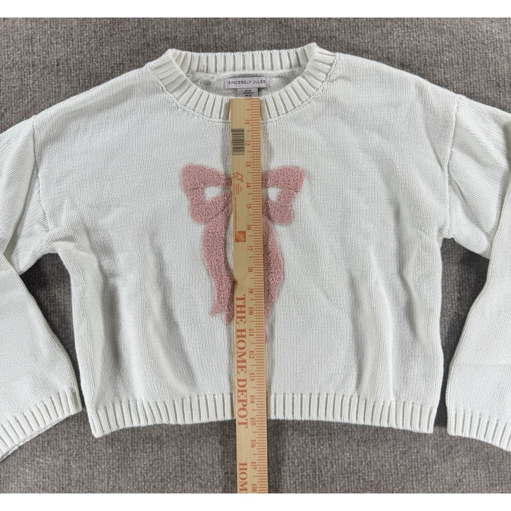 Sincerely Jules Bow Sweater XS White Pink Knit Crop Pullover Cozy Cute - Picture 4 of 8